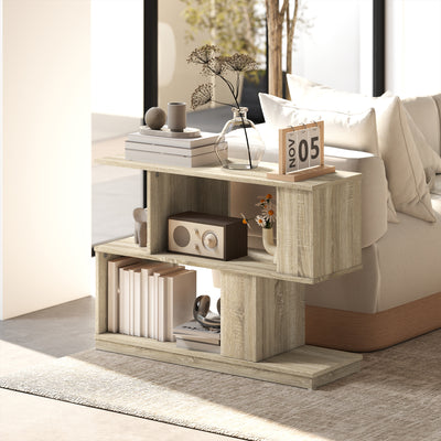 HOMCOM S-Shaped Side Table - Natural Wood Finish 