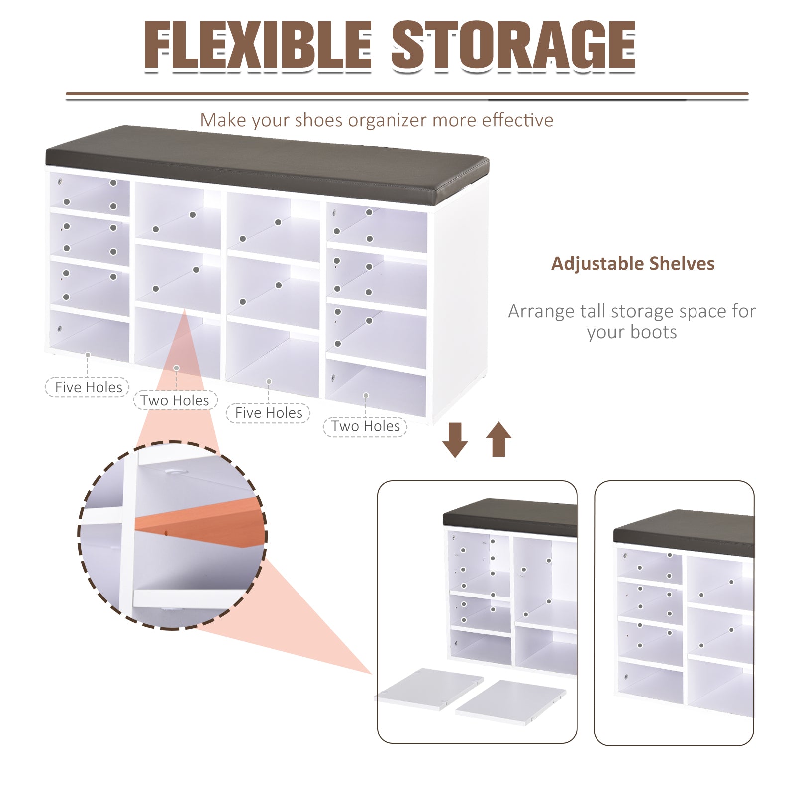 HOMCOM Multi-Storage Shoe Rack w/ 14 Compartments Cushion Moving Shelves Solid Frame Foot Pads Home Office Tidy Organisation Boots Trainers White 