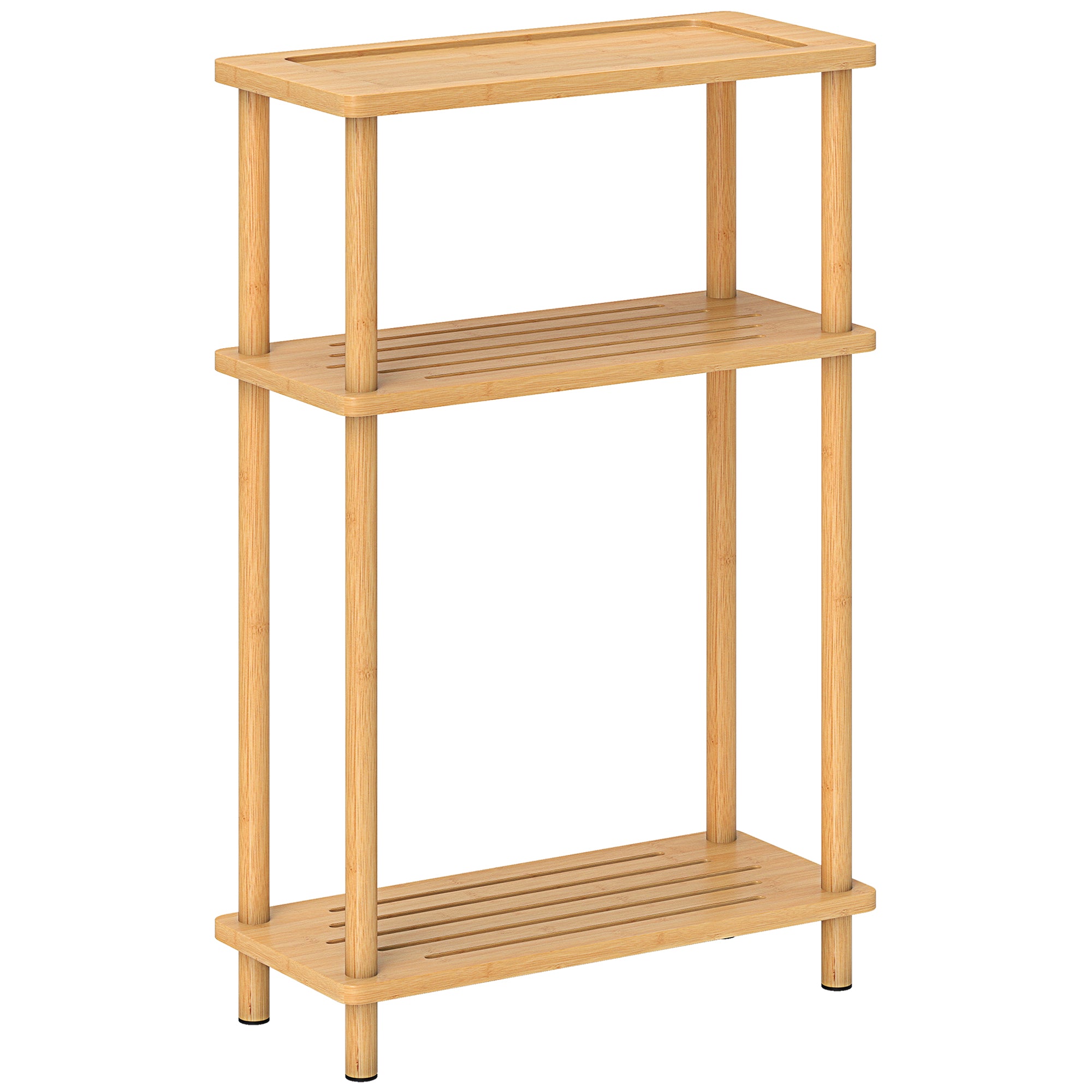 HOMCOM Bamboo Side Table, 3-Tier Slim End Table, Nordic Style, for Living Room, Bedroom, Office, Tool-Free Assembly, Natural Wood Finish 