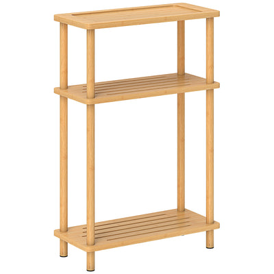 HOMCOM Bamboo Side Table, 3-Tier Slim End Table, Nordic Style, for Living Room, Bedroom, Office, Tool-Free Assembly, Natural Wood Finish 