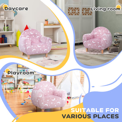 AIYAPLAY Kids Armchair, Glow in the Dark Chair with Star Design for Bedroom, Playroom, Kids Room, Pink 