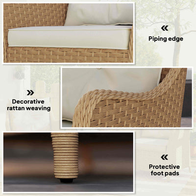 Outsunny Rattan Garden Chairs Set of 2, Outdoor Rattan Chairs with Cushions, Armrests and High Back, PE Wicker Garden Armchair with Steel Frame for Balcony, Porch, Beige 