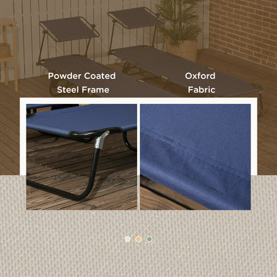 Outsunny 2 Piece Folding Sun Loungers with Canopy, Adjustable Recliner Garden Chairs with Side Pocket, Steel Frame and Breathable Mesh for Outdoor, Pool, Beach, Garden, Dark Blue 