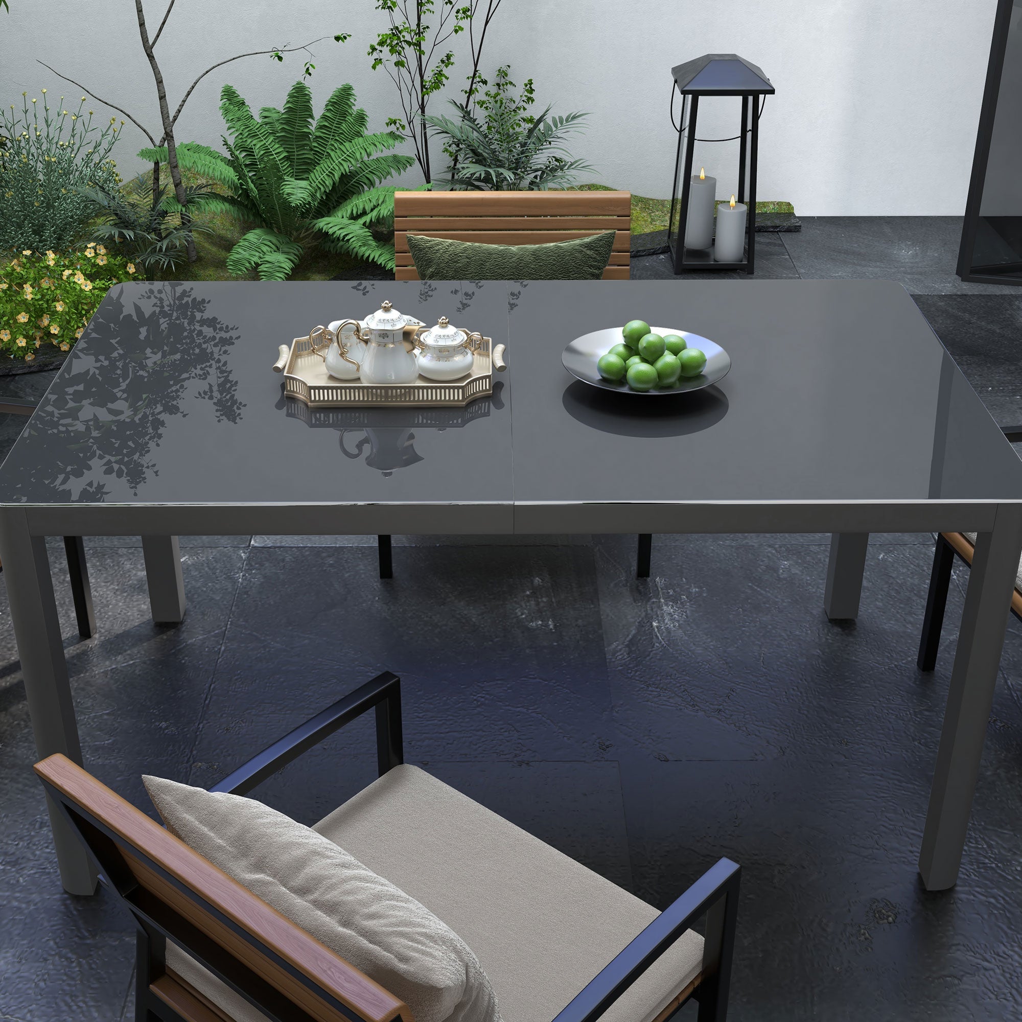 Outsunny 150cm x 88cm Aluminium Table, with Glass Tabletop - Grey 