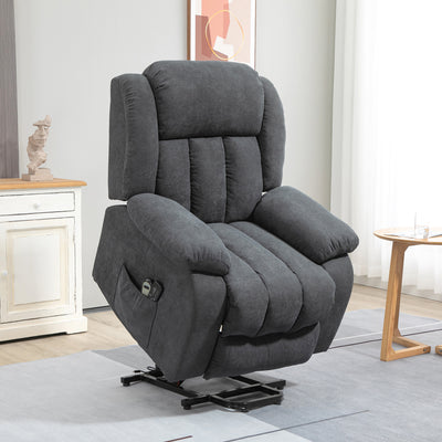HOMCOM Oversized Riser and Recliner Chairs for the Elderly with 8 Vibration Massage, Large Fabric Upholstered Lift Chair for Living Room with Remote Control, Side Pocket, Footrest, Dark Grey 