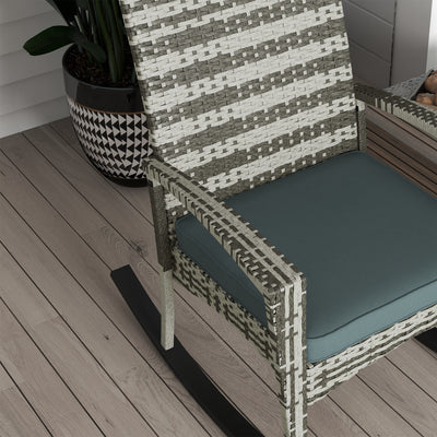 Outsunny Outdoor PE Rattan Rocking Chair, Garden Rocking Chair Set with Armrest and Cushion, Light Grey 