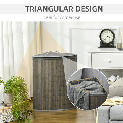 HOMCOM Bamboo Laundry Basket with Lid, 55 Litres Laundry Hamper with Removable Washable Lining,  Corner Washing Baskets, 38 x 38 x 57cm, Grey 