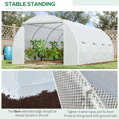 Outsunny 6 x 3 x 2 m Polytunnel Greenhouse, Walk in Polytunnel Tent with Metal Frame, Zippered Door and 8 Windows for Garden and Backyard, White 