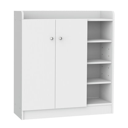 HOMCOM Shoe Storage Cabinet  Two Doors w/ Adjustable 4 Shelves Cupboard Footwear Rack Stand Organiser Hallway White 