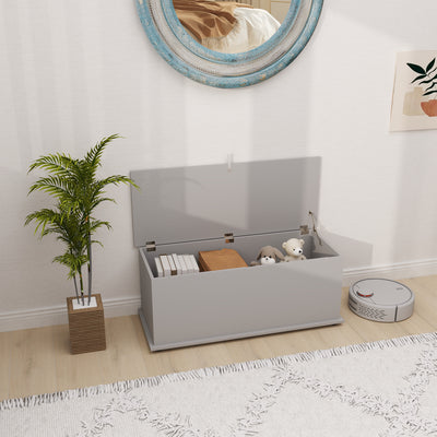 HOMCOM 113L Storage Chest, Storage Box with Flip-Top Lid and 2 Safety Hinges, Storage Trunk for Living Room, Entryway, 100 x 40 x 40 cm, Grey 