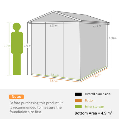Outsunny 9x 6FT Metal Outdoor Garden Shed, Galvanised Tool Storage Shed w/ Sloped Roof, Lockable Door for Patio Lawn, Green 