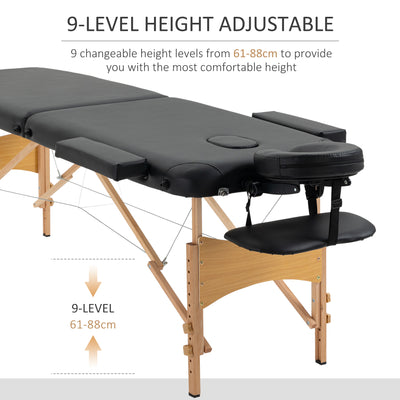 HOMCOM Portable Massage Bed, Folding Spa Beauty Massage Table with 2 Sections, Carry Bag and Wooden Frame, Black 