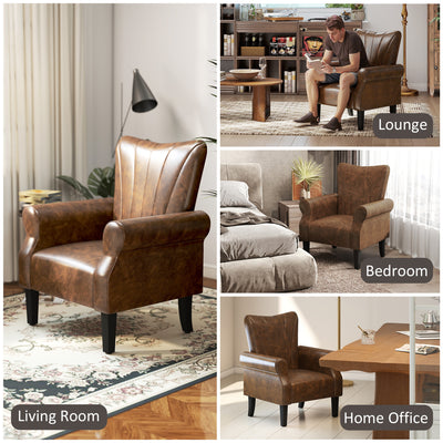 HOMCOM Upholstered Accent Chair with Rolled Arms and Wood Legs, Armchair for Living Room Bedroom, Brown 