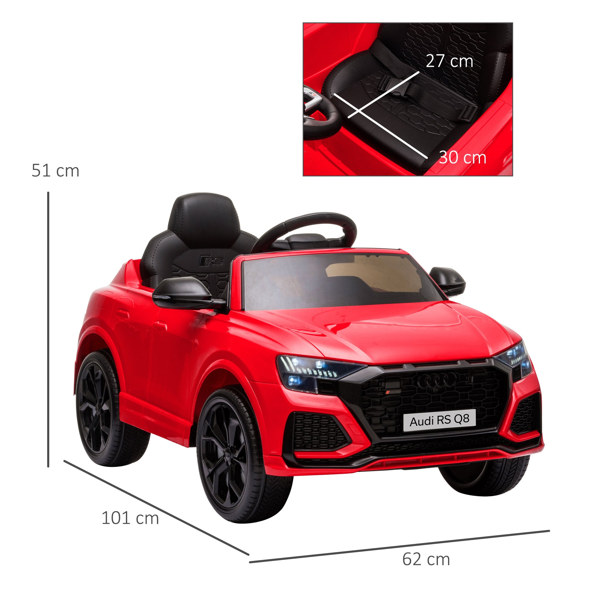 HOMCOM Audi RS Q8 Licensed Electric Car for Kids, 6V Kids' Electric Ride on with Remote Control, 7Ah Big Battery, Lights Bluetooth, Music USB MP3, for 3-5 Years Old, Red 