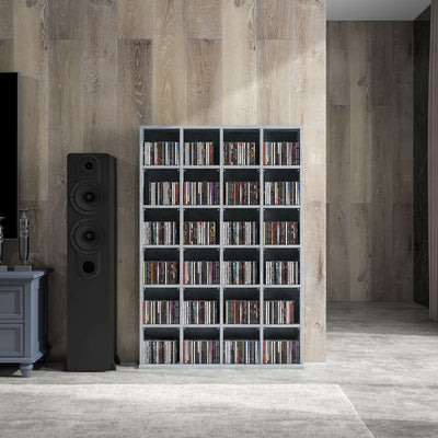 HOMCOM CD Storage Unit with Adjustable Shelves, 89 x 130.5 cm, Cement Grey 