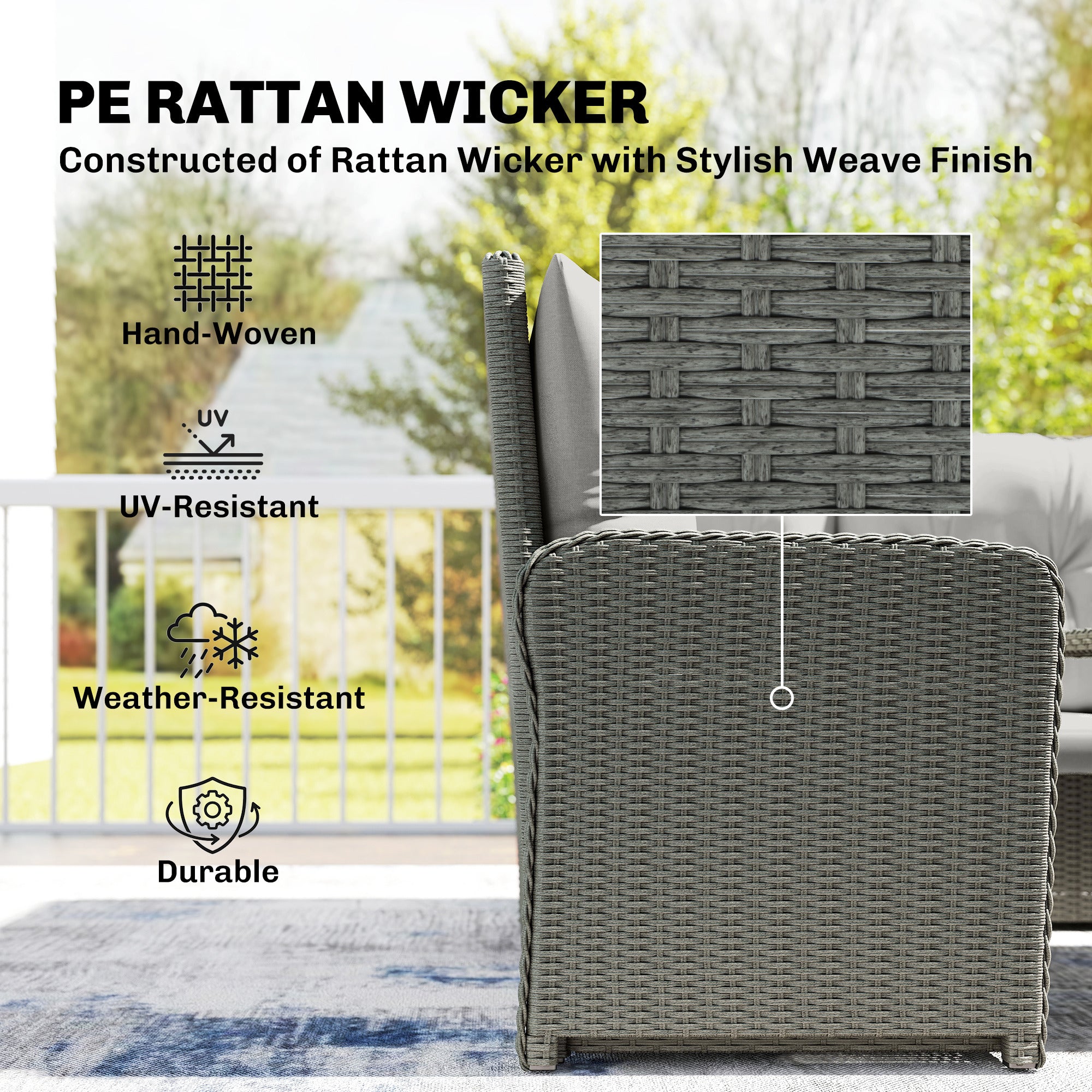 Outsunny 6 Pieces Outdoor PE Rattan Garden Furniture, Patio Wicker Sectional Conversation Corner Sofa 