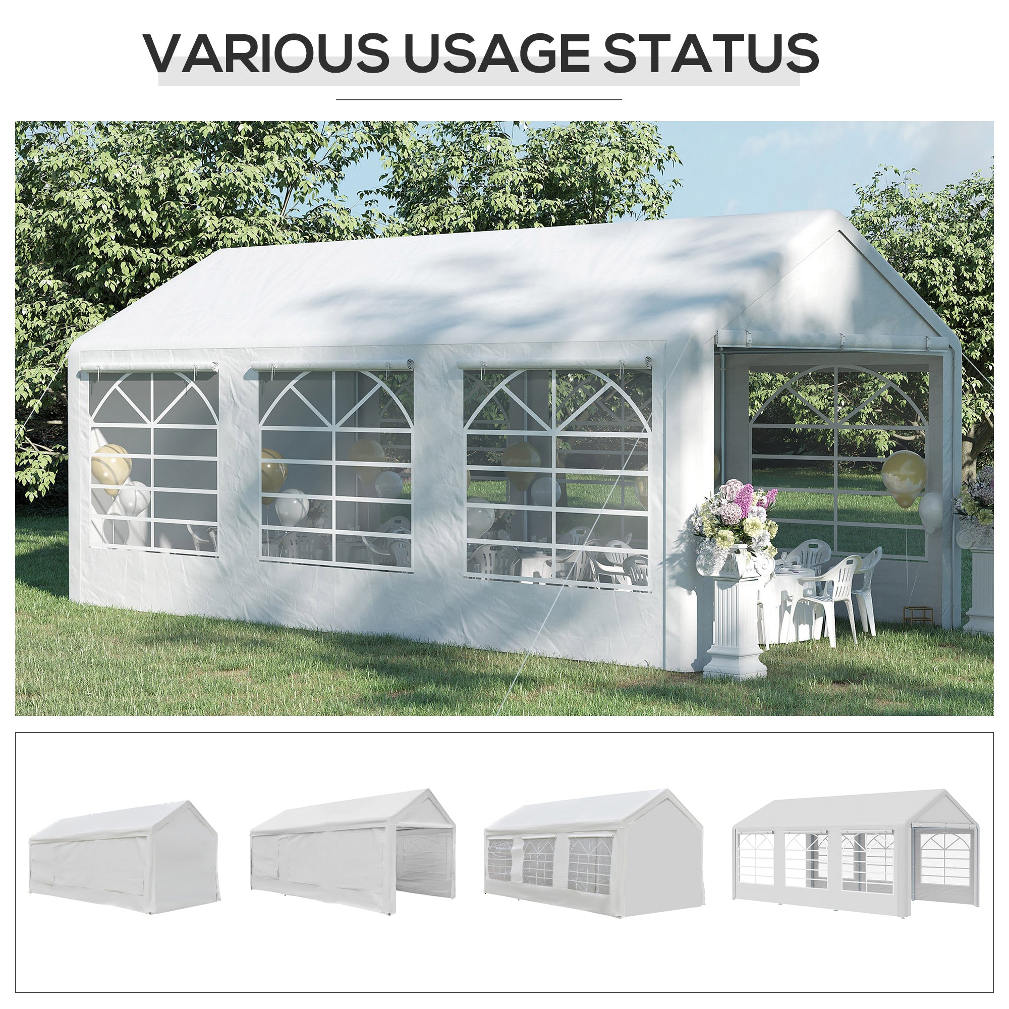 Outsunny 6 x 3(m) Garden Gazebo Marquee Party Tent Wedding Portable Garage Carport shelter Car Canopy Outdoor Heavy Duty Steel Frame Waterproof Rot Resistant 