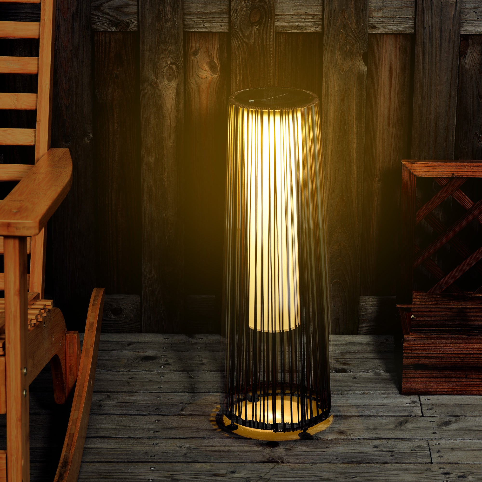 Outsunny Patio Garden PE Rattan Solar Lights Woven Resin Wicker Lantern Auto On/Off Solar Powered Lights for Porch, Yard, Lawn, Courtyard, Indoor & Outdoor  Brown 