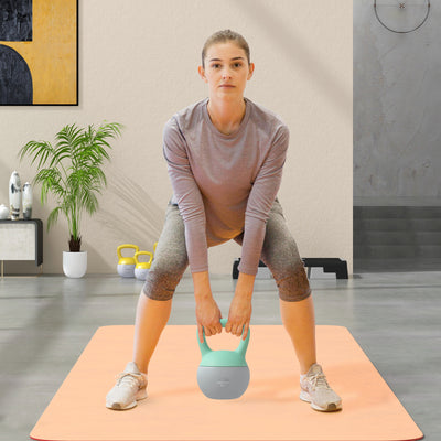 SPORTNOW 2 x 8kg Soft Kettlebell, Kettle Bell with Non-Slip Handle, for Home Gym, Strength Training, Cardio - Grey and Green 
