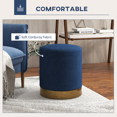 HOMCOM Soft Padded Corduroy Footstool - Dark Blue 