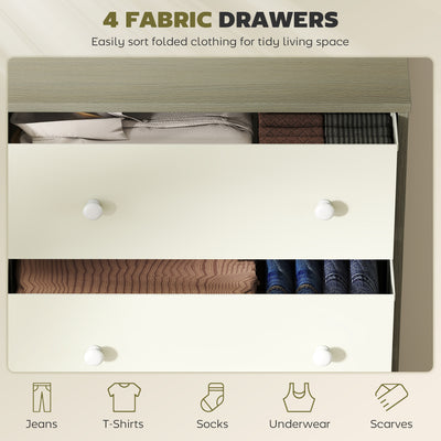 HOMCOM Chest of Drawers, Dresser with 4 Fabric Drawers - White and Grey 
