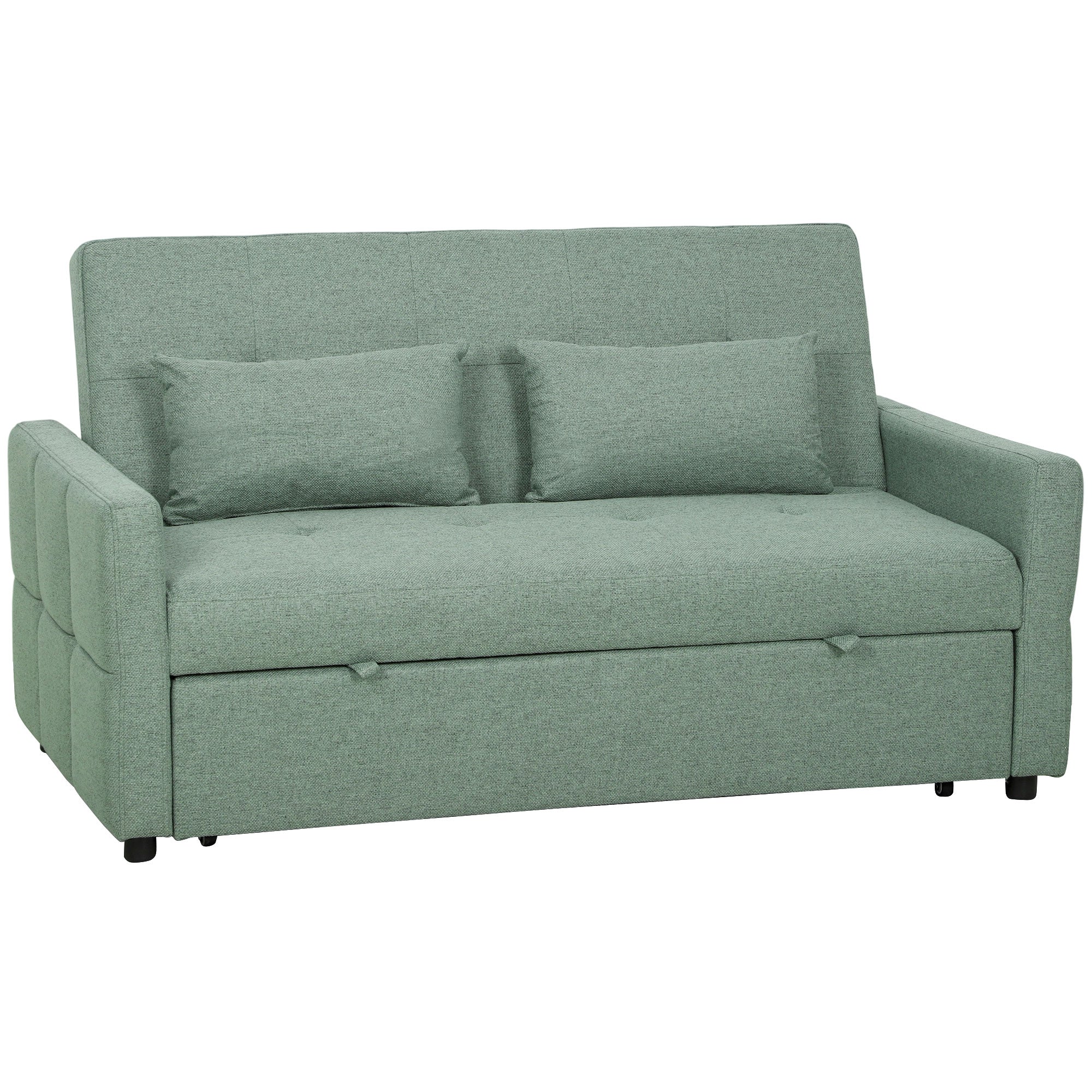 HOMCOM Three-Way 2 Seater Sofa Bed with Three-position back and Two Soft Pillows - Green 