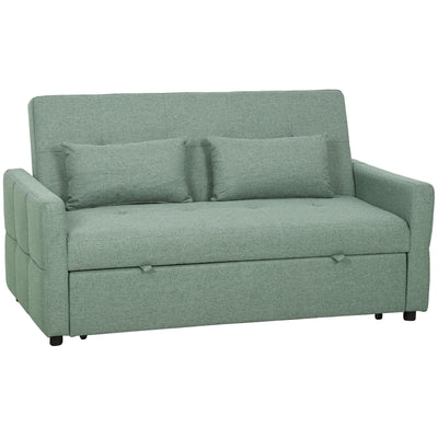 HOMCOM Three-Way 2 Seater Sofa Bed with Three-position back and Two Soft Pillows - Green 