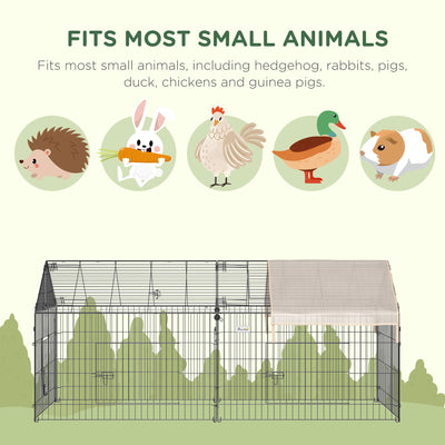 PawHut Metal Rabbit Run Playpen, Guinea Pig Cage, 220 x 103 x 103 cm, Beige 