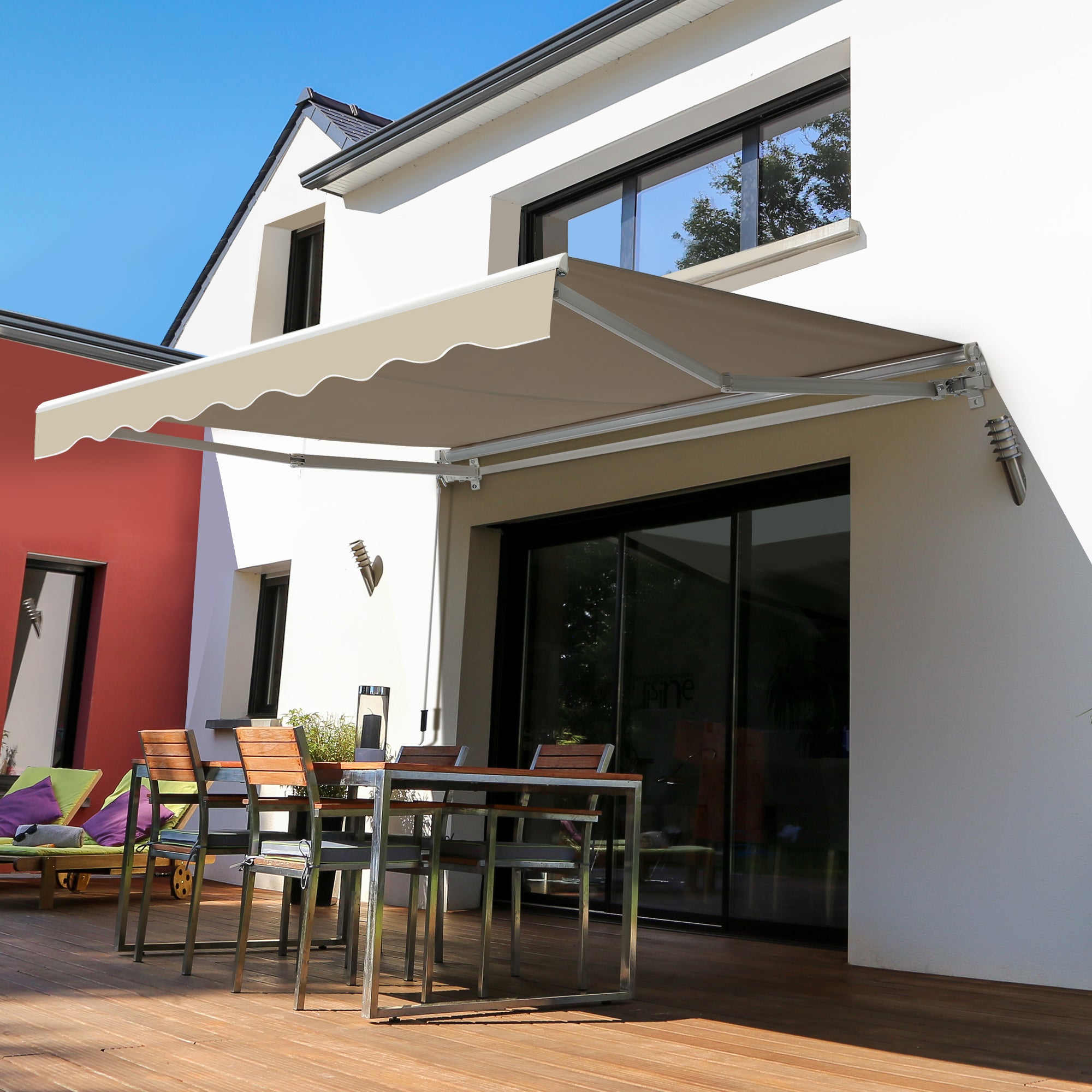 Outsunny 2.5x2 m Manual Retractable Awning-Beige Canopy/White Frame 