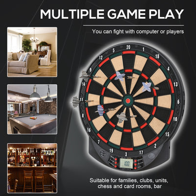 HOMCOM LCD Electronic Dartboard Set Features 26 Games w/ 185 Variations and Include 6 Darts Multi-Game Option Ready-to-Play 