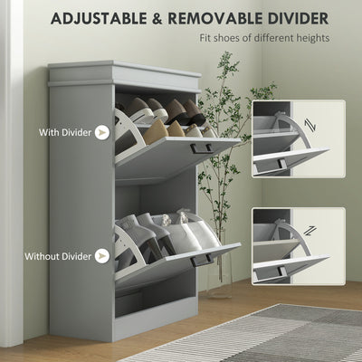 HOMCOM Two-Drawer Minimalistic Shoe Storage Cabinet, for 10 Shoes, Grey 