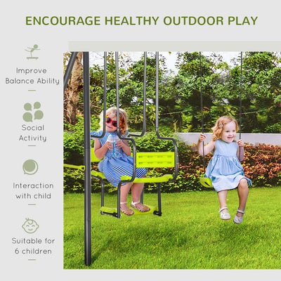Outsunny Metal Garden Swing Set with Double Swings, Glider, Swing Seats - Green 