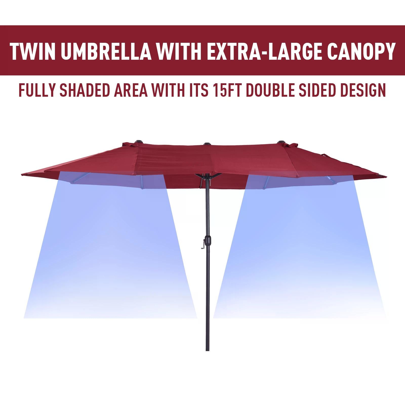 Outsunny 4.6m Double-Sided Patio Parasol Sun Umbrella-Wine Red 