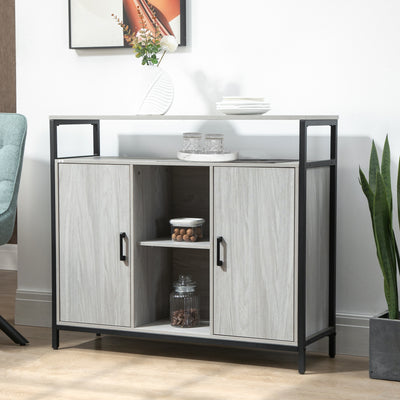 HOMCOM Modern Sideboard, Steel Frame Storage Cabinet with 2 Doors and Adjustable Shelves for Living Room, Hallway, Light Grey 