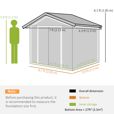 Outsunny 7 x 4ft Metal Garden Shed, Outdoor Storage Tool House with Ventilation Slots, Foundation Kit and Lockable Double Doors, Light Green 