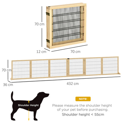 PawHut Wooden Pet Gate, Freestanding Dog Safety Barrier with Two Support Feet - Natural Tone 