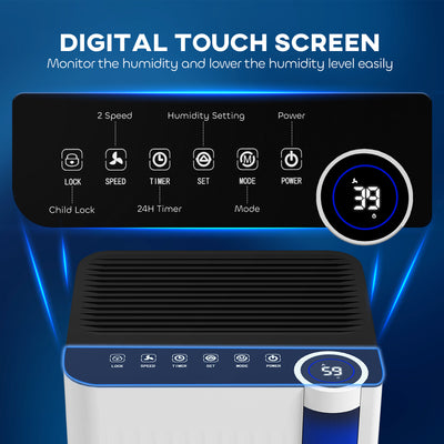 HOMCOM 12L/Day Dehumidifier with Continuous Drainage, 2L Water Tank, 24H Timer, Digital Humidity Display, Filter, Auto Defrost, Children Lock, for Bedroom, Dehumidifier for Home Damp, Laundry Drying 