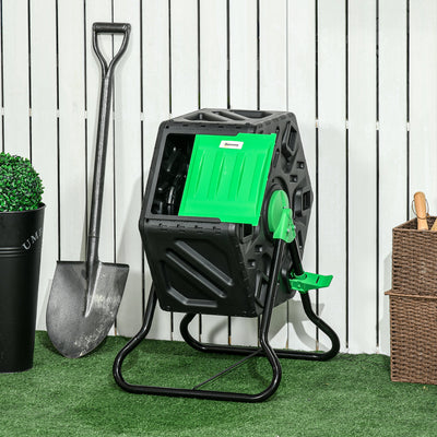 Outsunny 65L Garden Compost Bin, Single Chamber Rotating Composter, Compost Maker with 48 Ventilation Openings and Steel Legs 