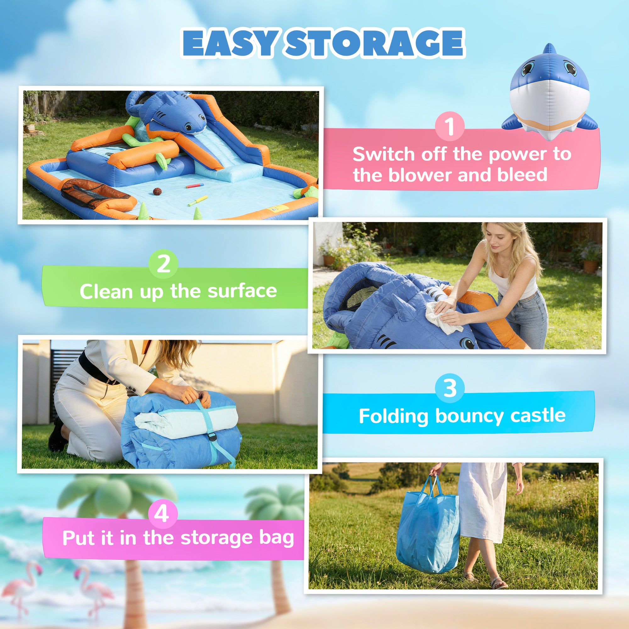 AIYAPLAY Inflatable Bouncy Castle for Kids, Sharks Theme Jumping Bounce House with Slide, Climbing Wall for Indoor Outdoor 
