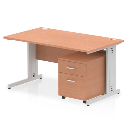 Impulse 1400mm Cable Managed Straight Desk With Mobile Pedestal