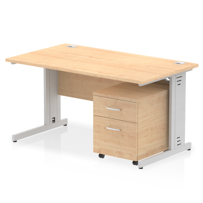 Impulse 1400mm Cable Managed Straight Desk With Mobile Pedestal