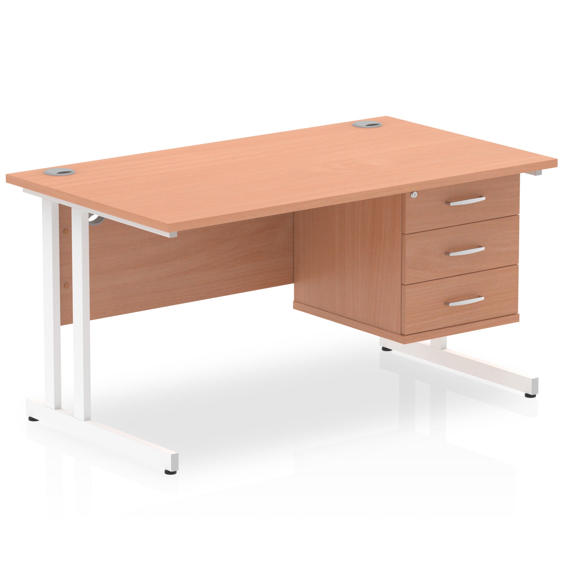 Impulse 1400mm Cantilever Straight Desk With Single Fixed Pedestal