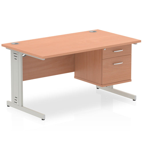 Impulse 1400mm Cable Managed Straight Desk With Single Fixed Pedestal