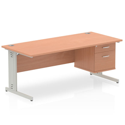 Impulse 1800mm Cable Managed Straight Desk With Single Fixed Pedestal