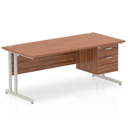 Impulse 1800mm Cantilever Straight Desk With Single Fixed Pedestal