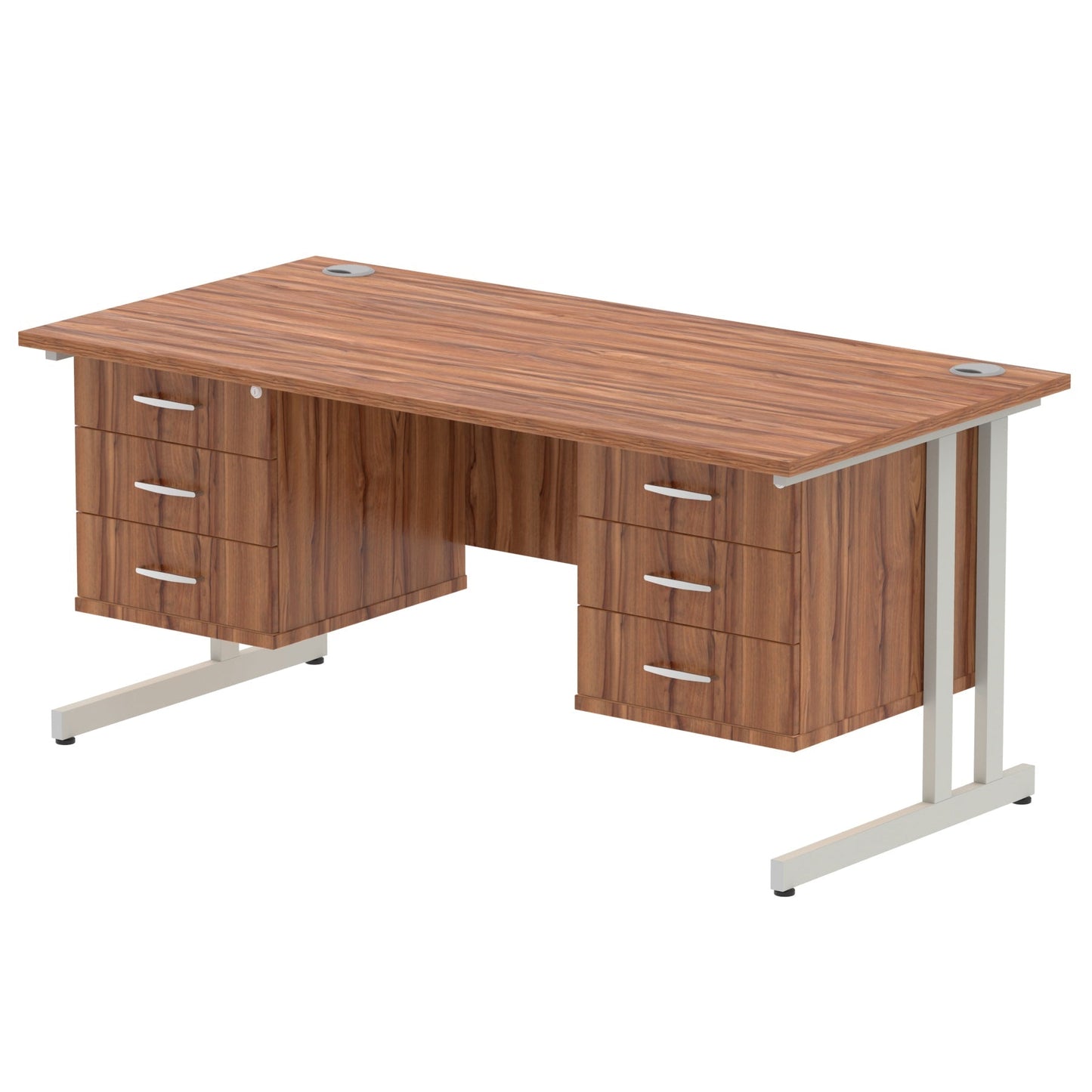 Impulse 1600mm Cantilever Straight Desk With Two Fixed Pedestal