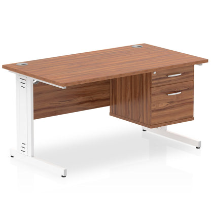 Impulse 1400mm Cable Managed Straight Desk With Single Fixed Pedestal