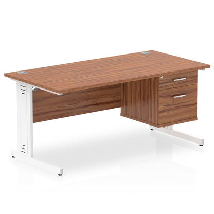 Impulse 1600mm Cable Managed Straight Desk With Single Fixed Pedestal