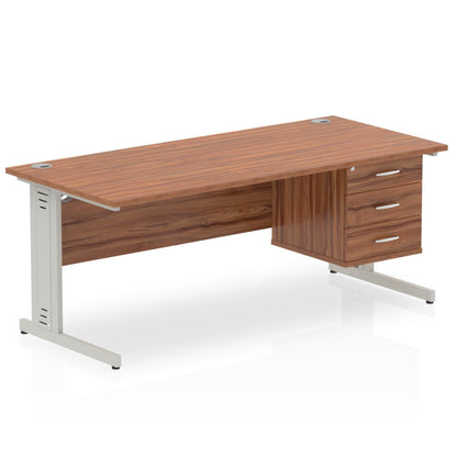 Impulse 1800mm Cable Managed Straight Desk With Single Fixed Pedestal