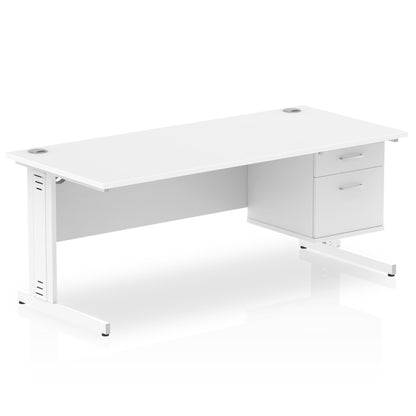 Impulse 1800mm Cable Managed Straight Desk With Single Fixed Pedestal